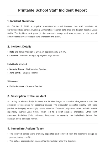 Free Printable School Staff Incident Report Template to Edit Online