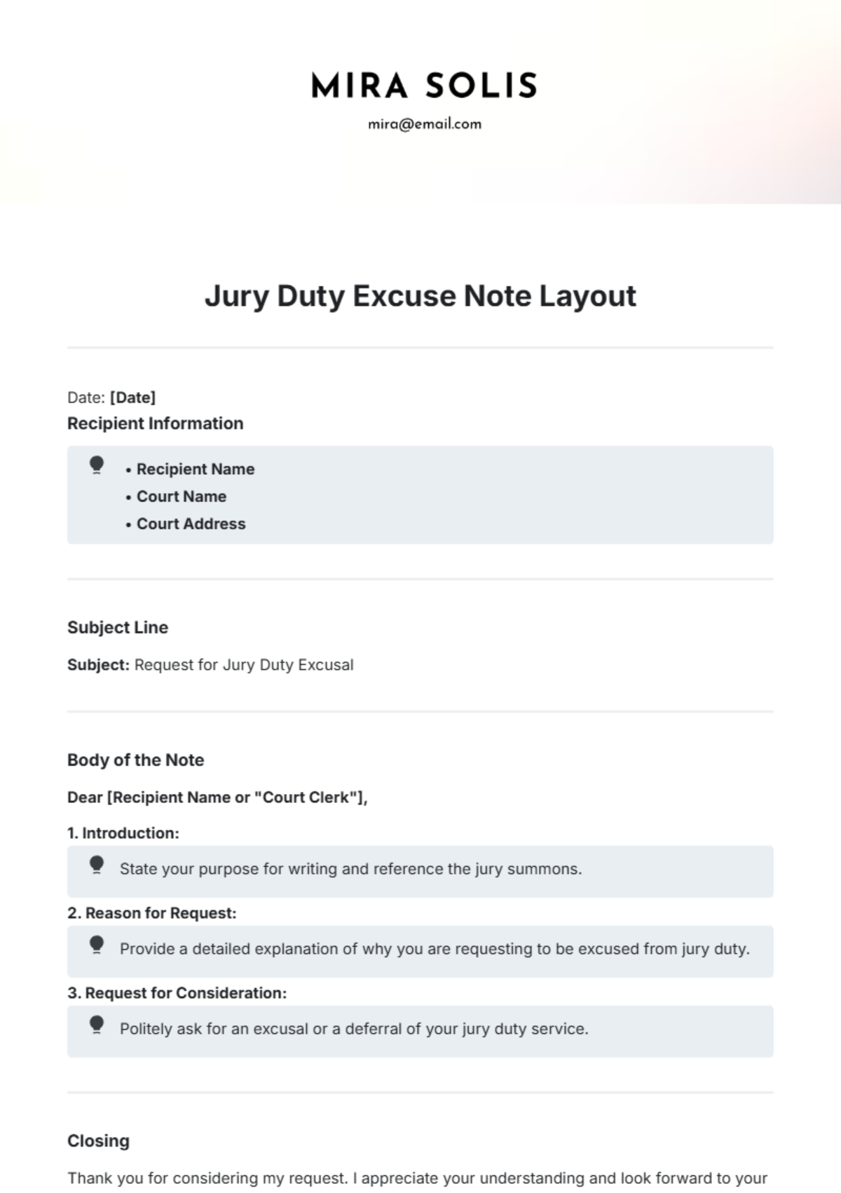 Jury Duty Excuse Note Layout Template - Edit Online & Download