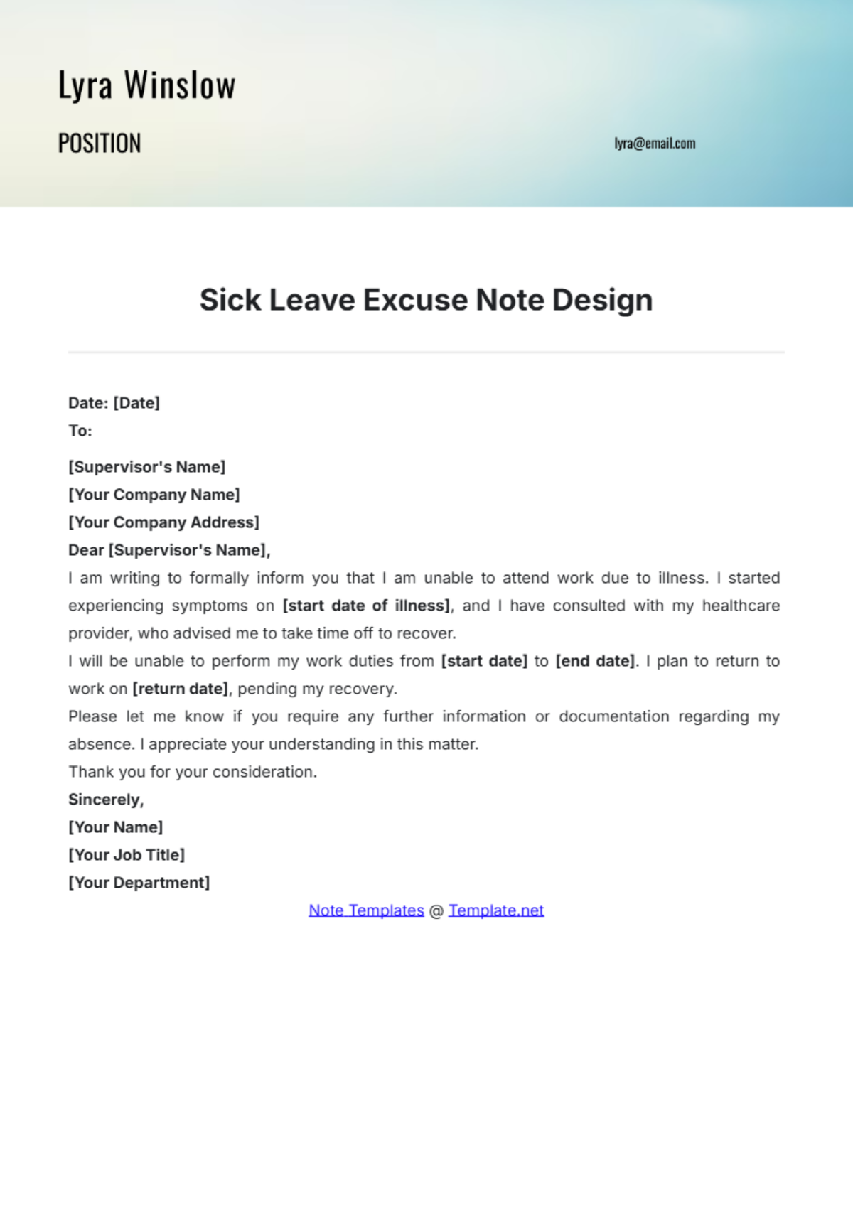 Free Sick Leave Excuse Note Design Template - Edit Online & Download ...