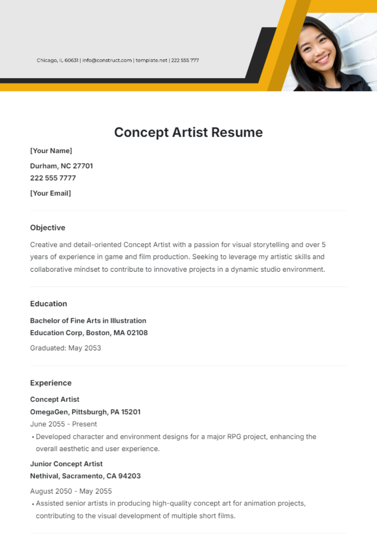 Concept Artist Resume Template - Edit Online & Download