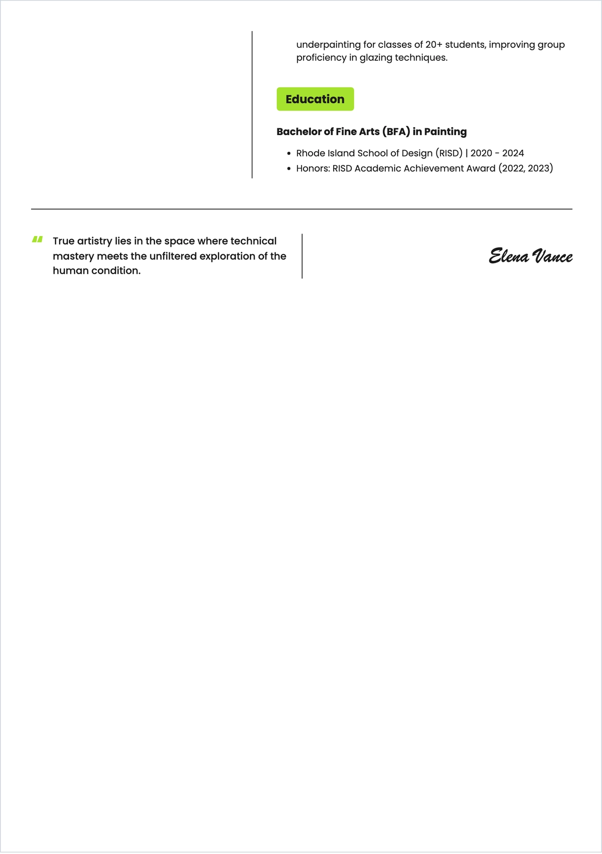 Free Artist ATS Resume with No Experience Template, AI Resume Builder