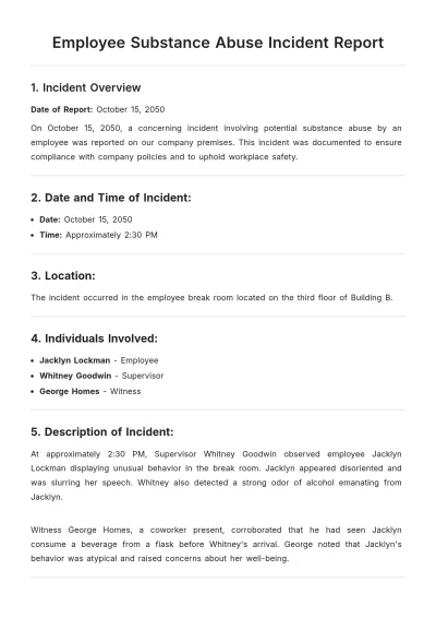 Free Employee Substance Abuse Incident Report Template to Edit Online