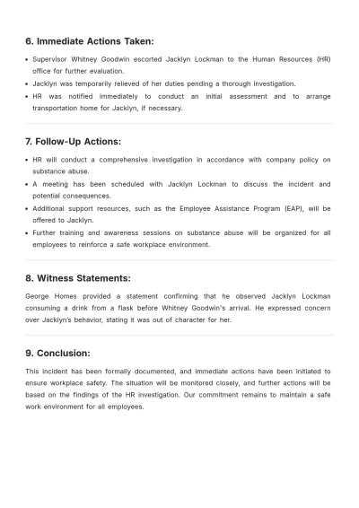Free Employee Substance Abuse Incident Report Template to Edit Online