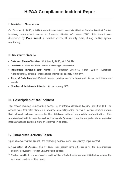 Free HIPAA Compliance Incident Report Template to Edit Online