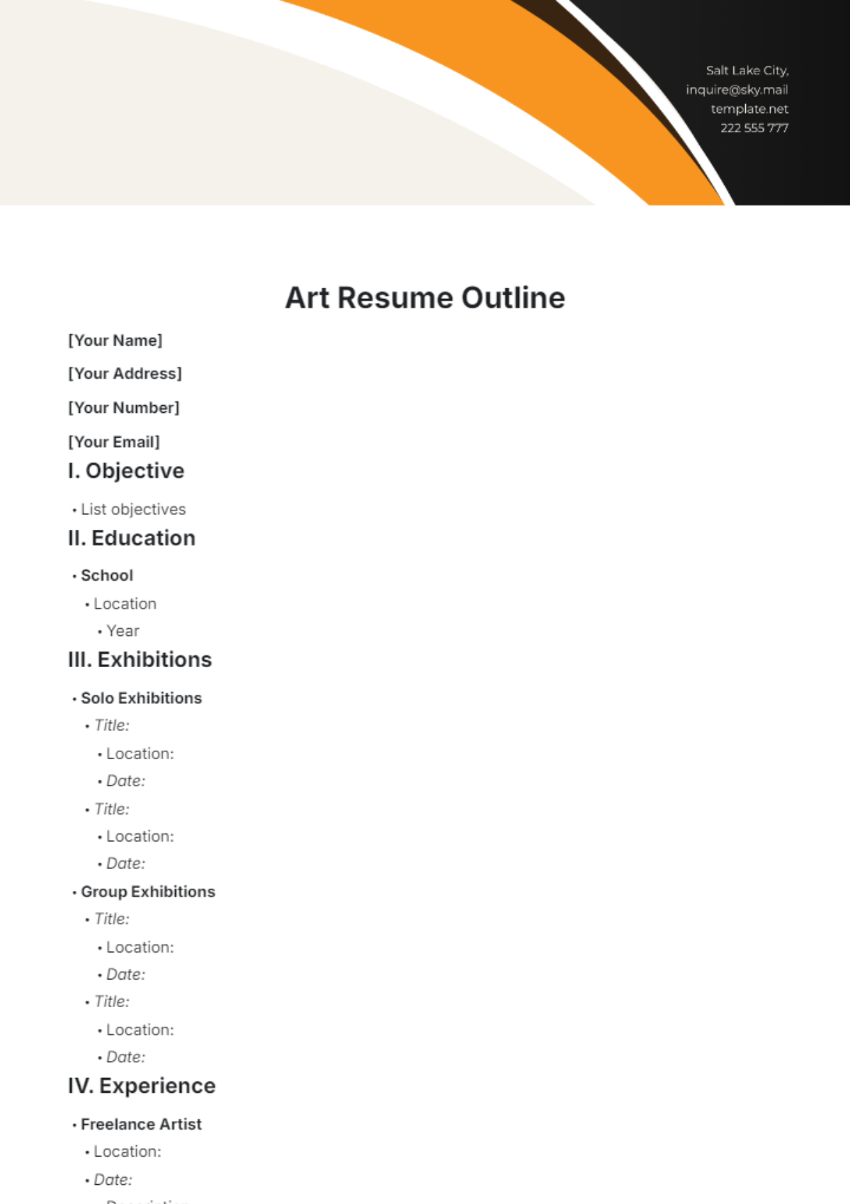 Art Resume Outline Template - Edit Online & Download