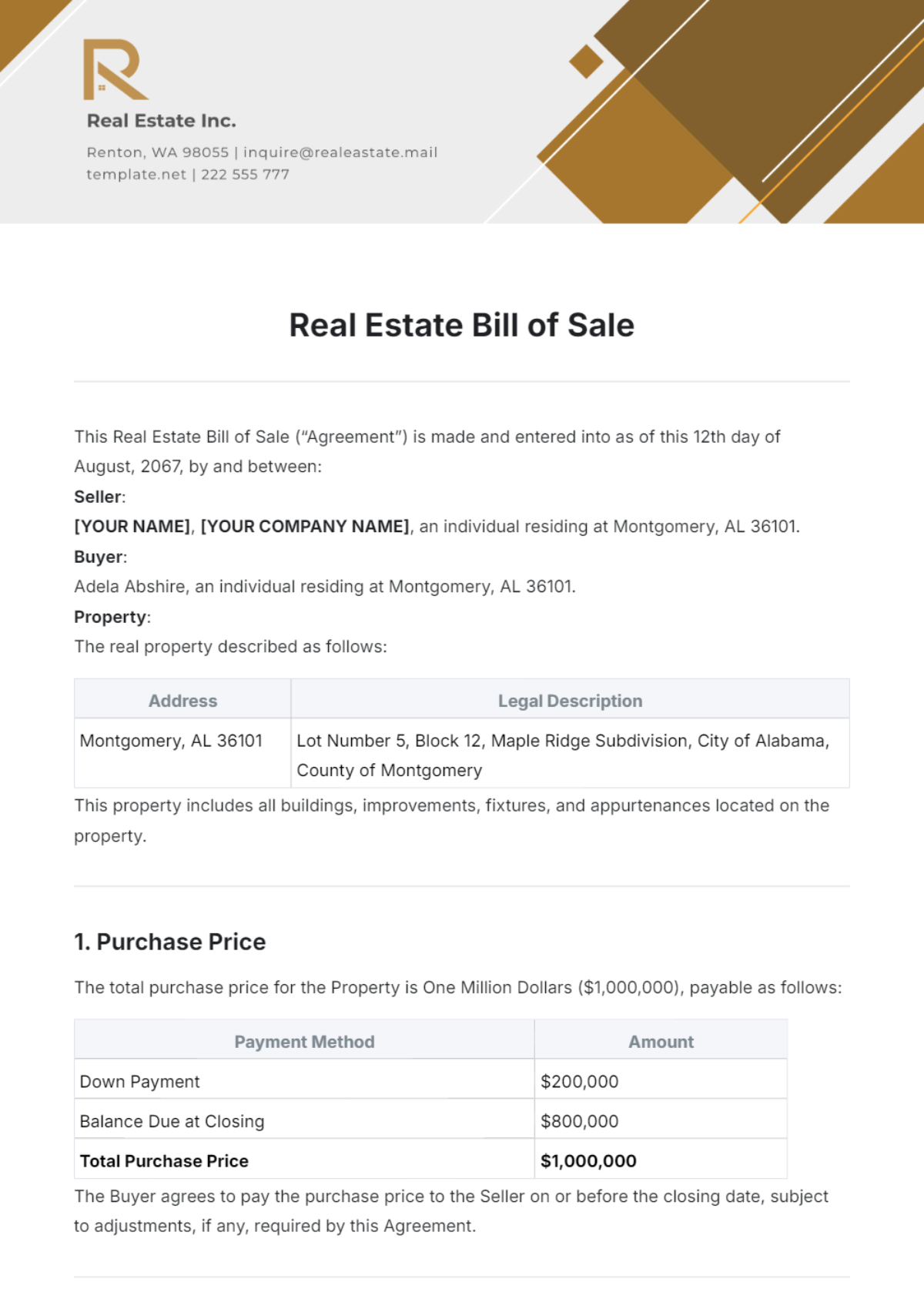 Real Estate Bill of Sale Template - Edit Online & Download