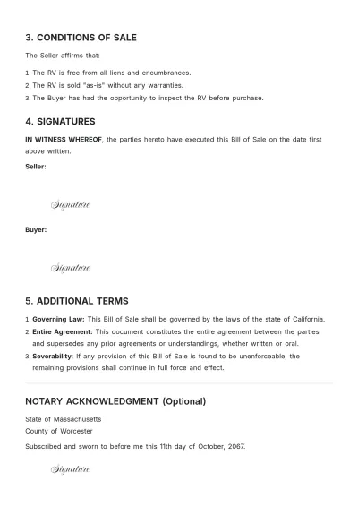 Free RV Bill of Sale Template to Edit Online