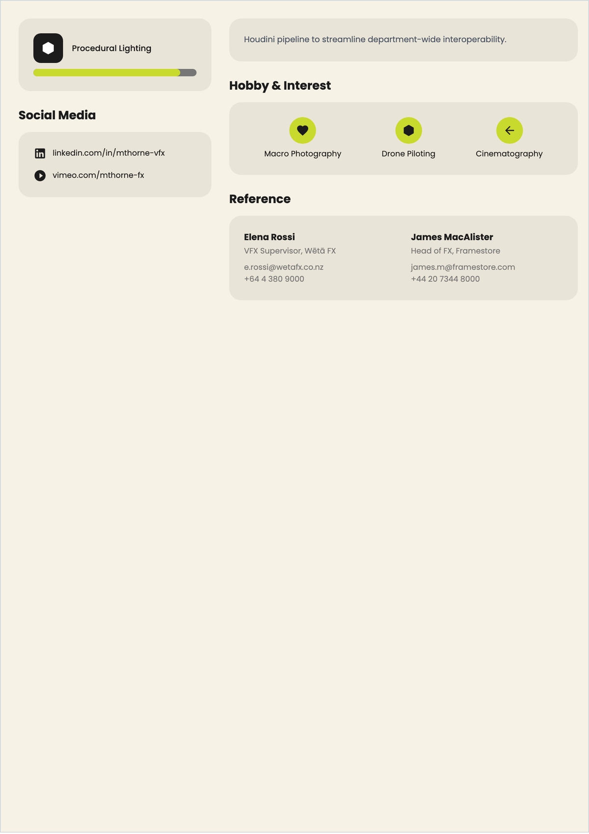 Free Visual Effects Artist ATS Resume Template, AI Resume Builder