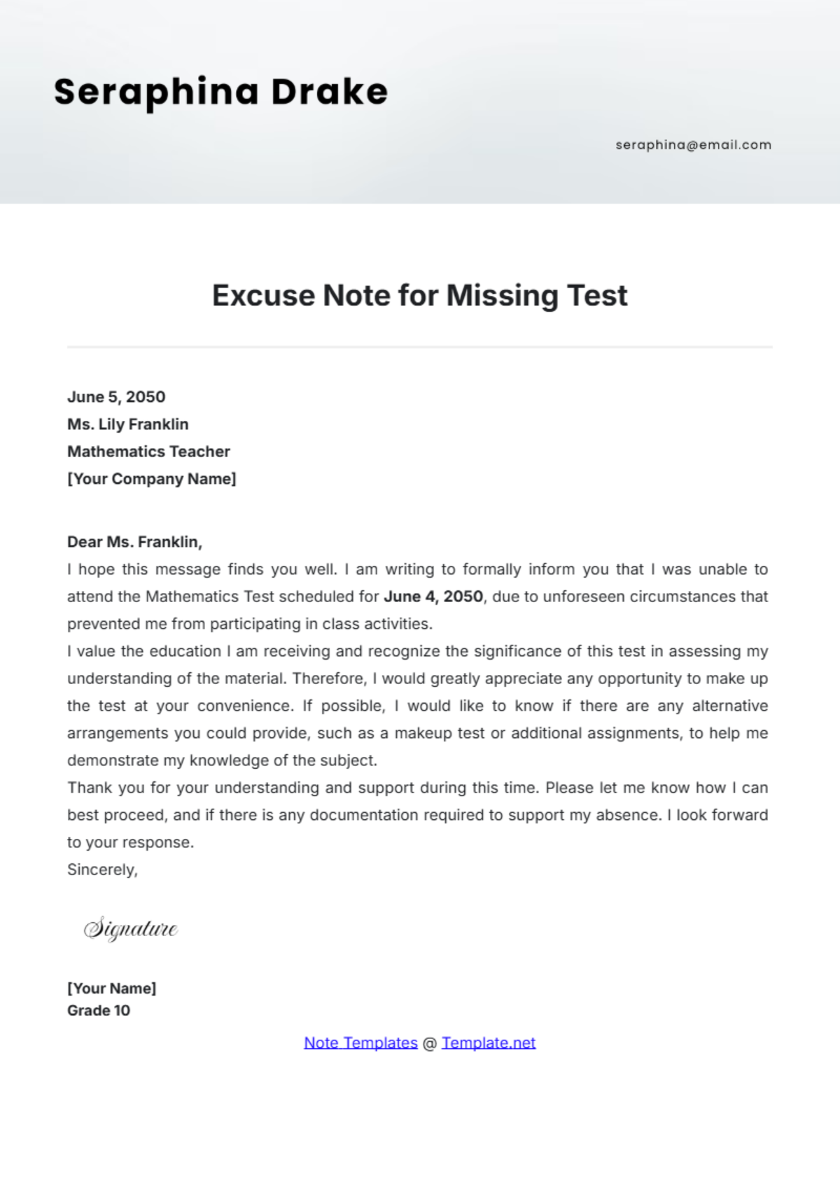 Excuse Note for Missing Test Template - Edit Online & Download