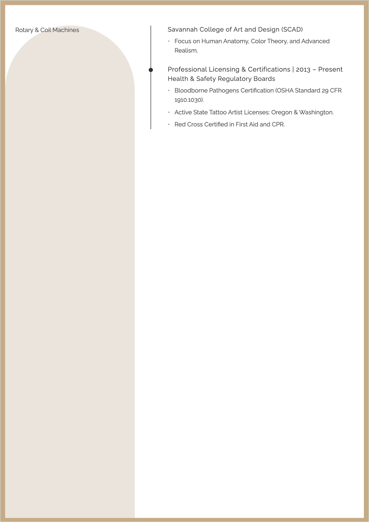 Free Tattoo Artist ATS Resume Template, AI Resume Builder