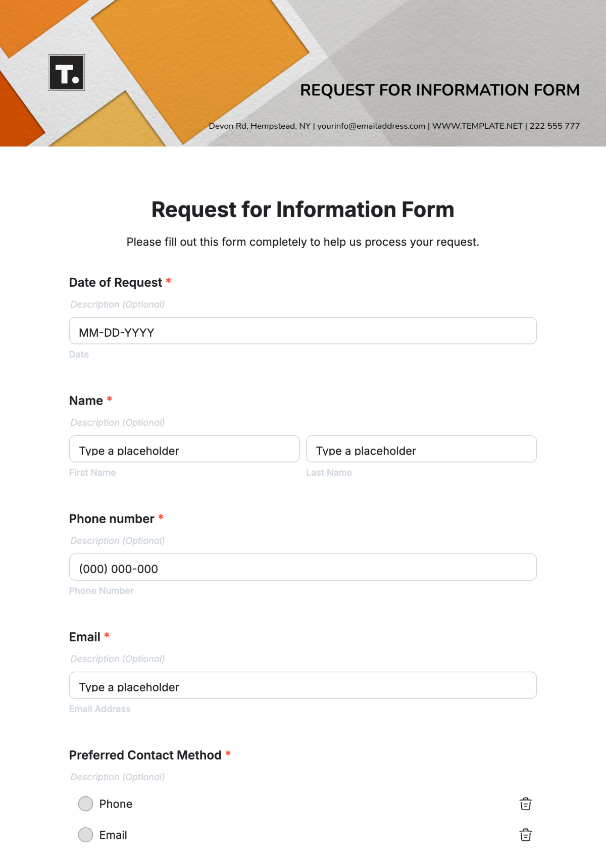 Request for Information Form Template - Edit Online & Download