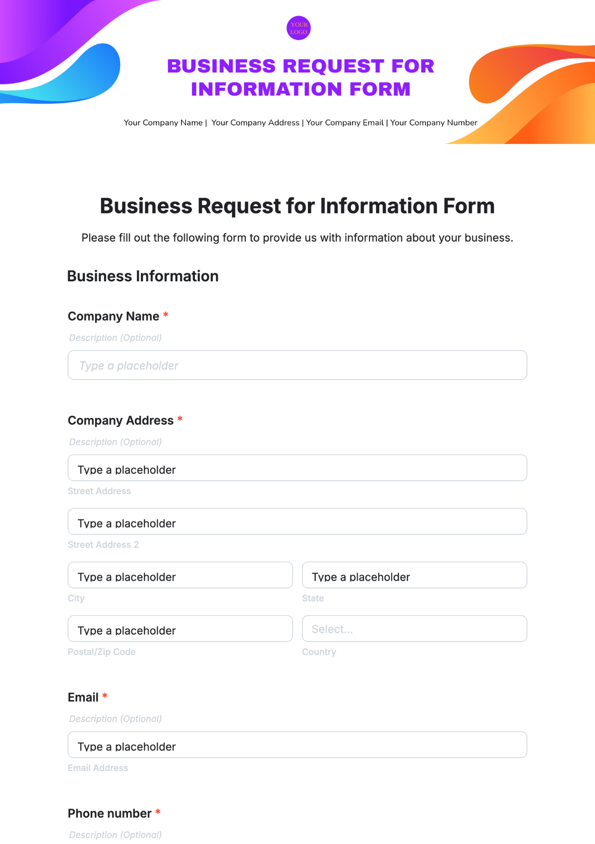 Business Request for Information Form Template - Edit Online & Download