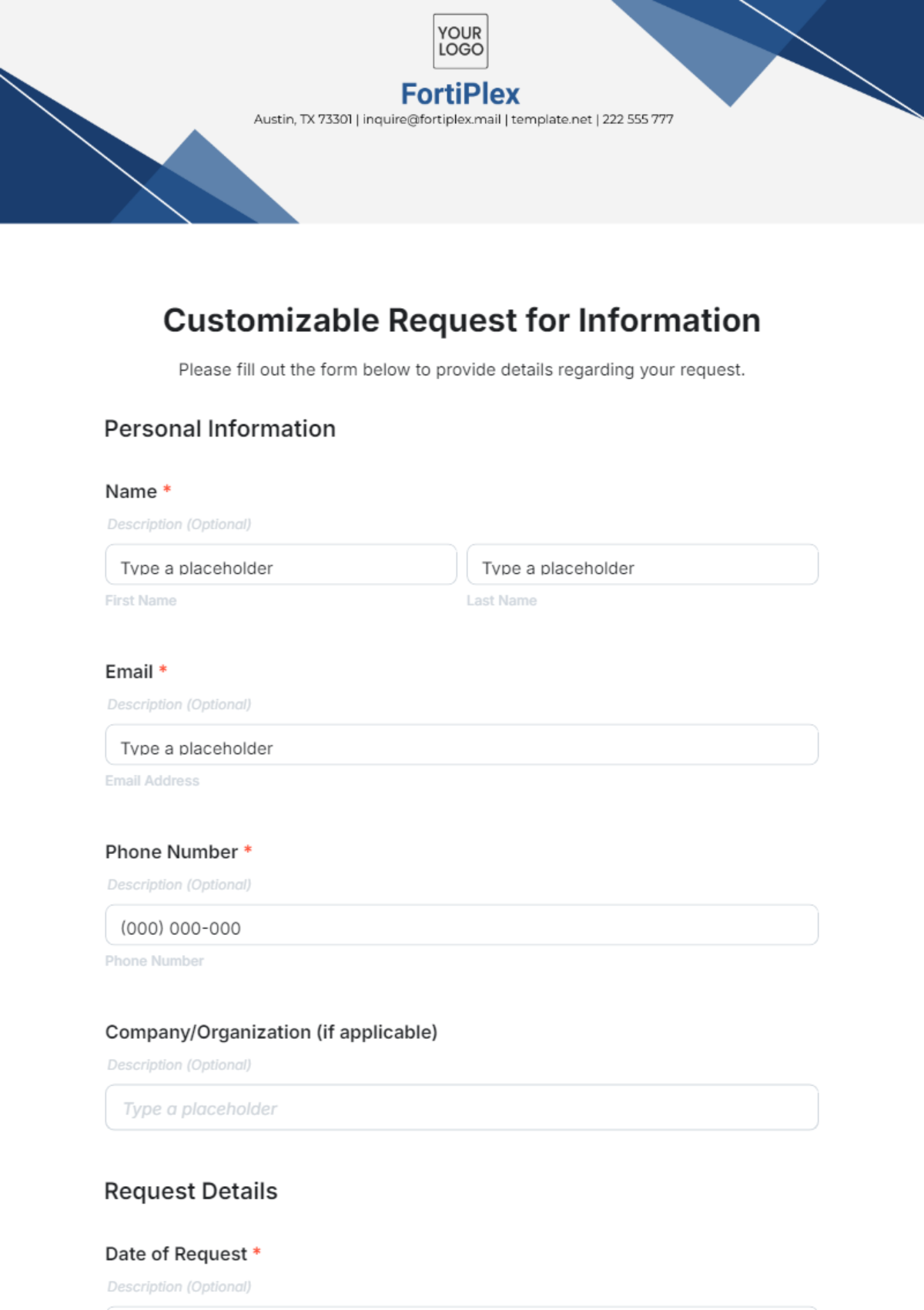 Customizable Request for Information Template - Edit Online & Download