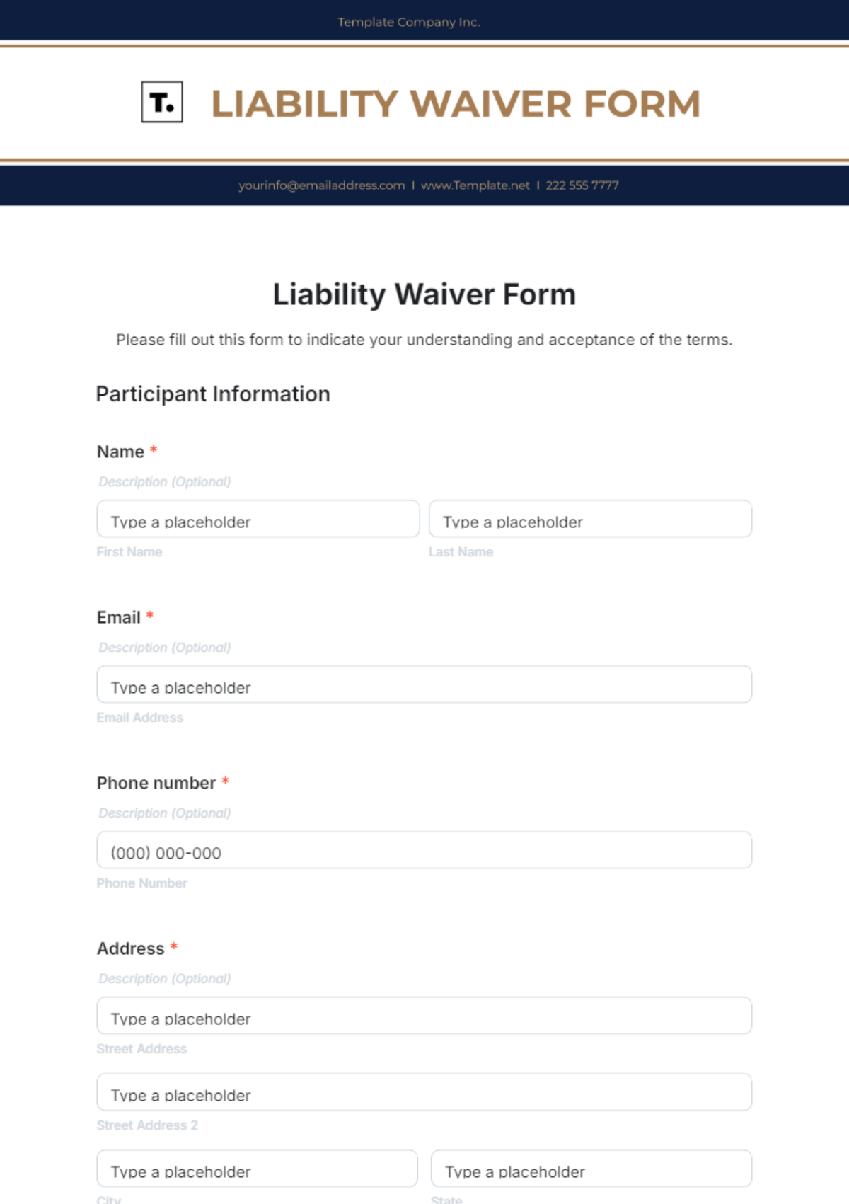 Free Liability Waiver Form Template