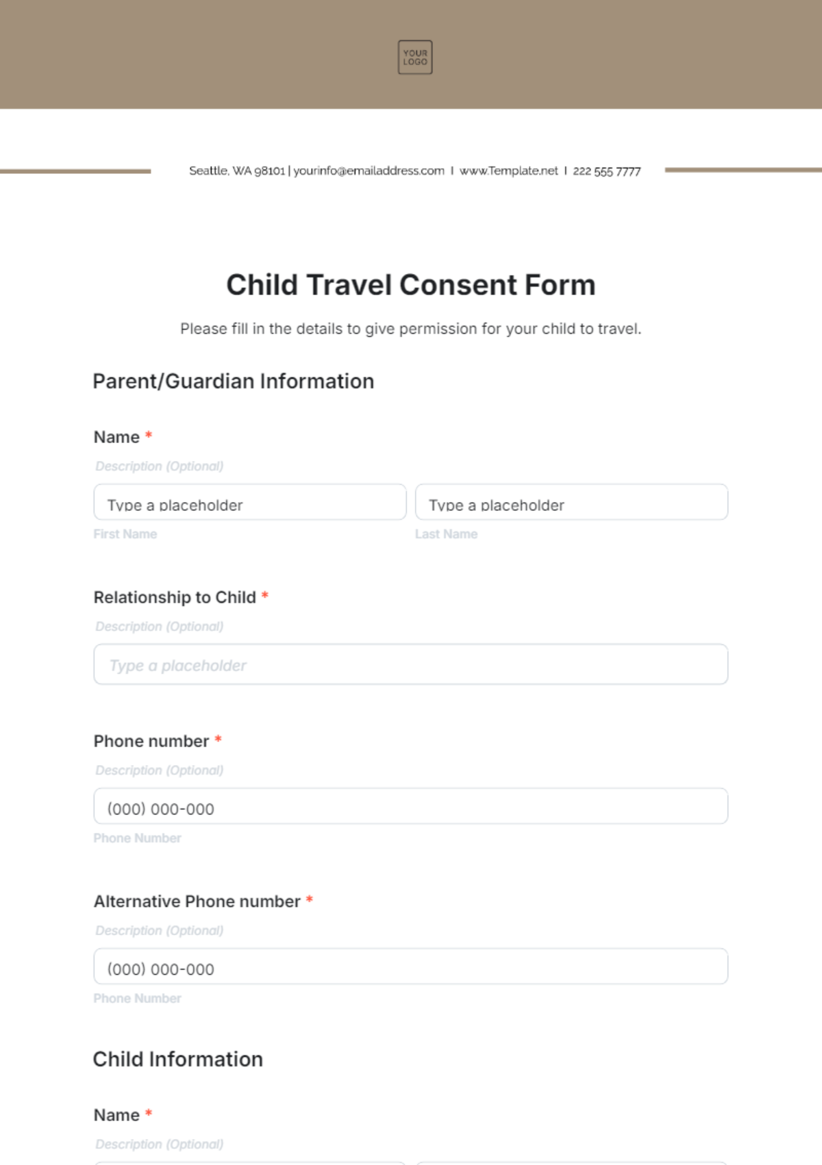 Child Travel Consent Form Template - Edit Online & Download