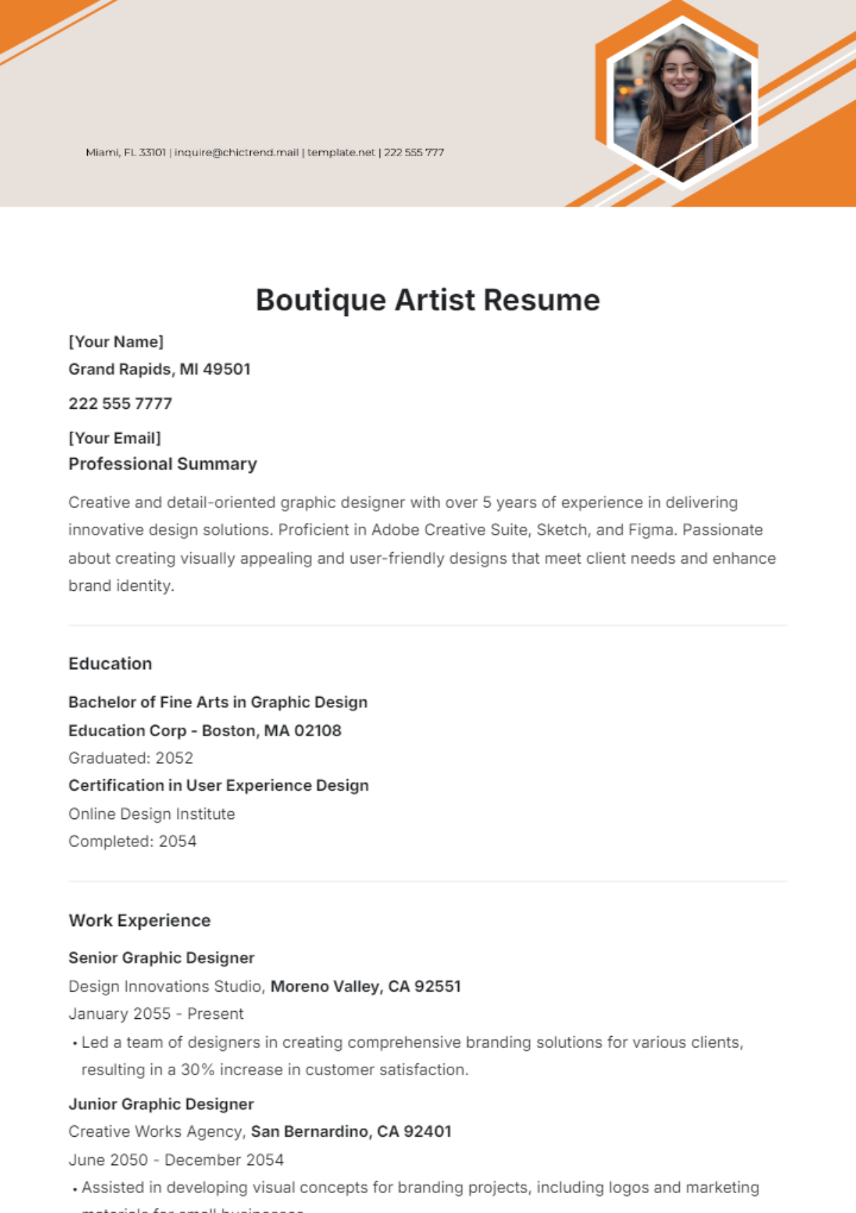 Boutique Artist Resume Template - Edit Online & Download