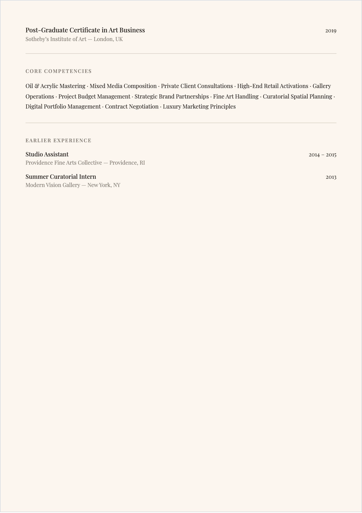Free Boutique Artist ATS Resume Template, AI Resume Builder