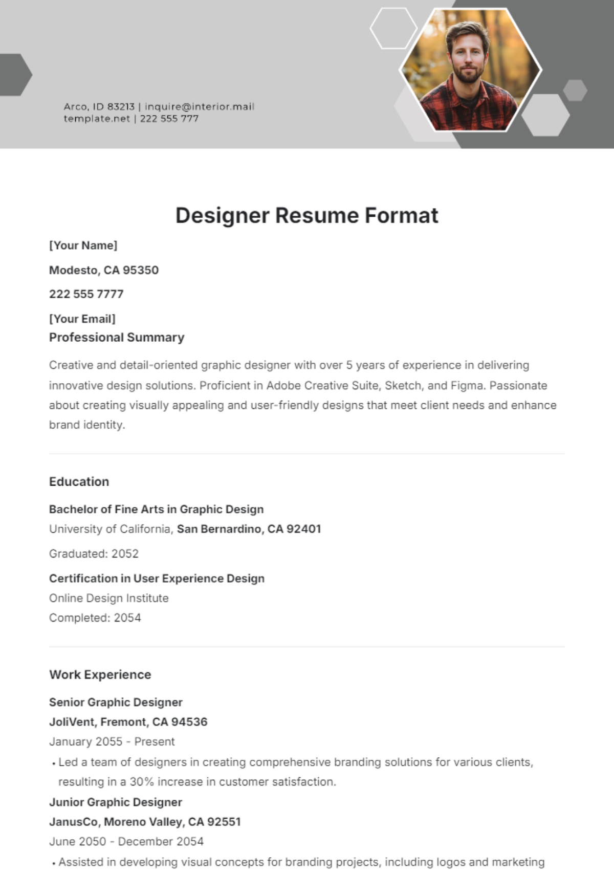 Designer Resume Format Template - Edit Online & Download