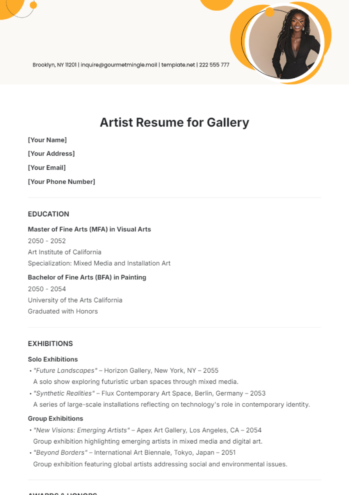 Artist Resume for Gallery Template - Edit Online & Download