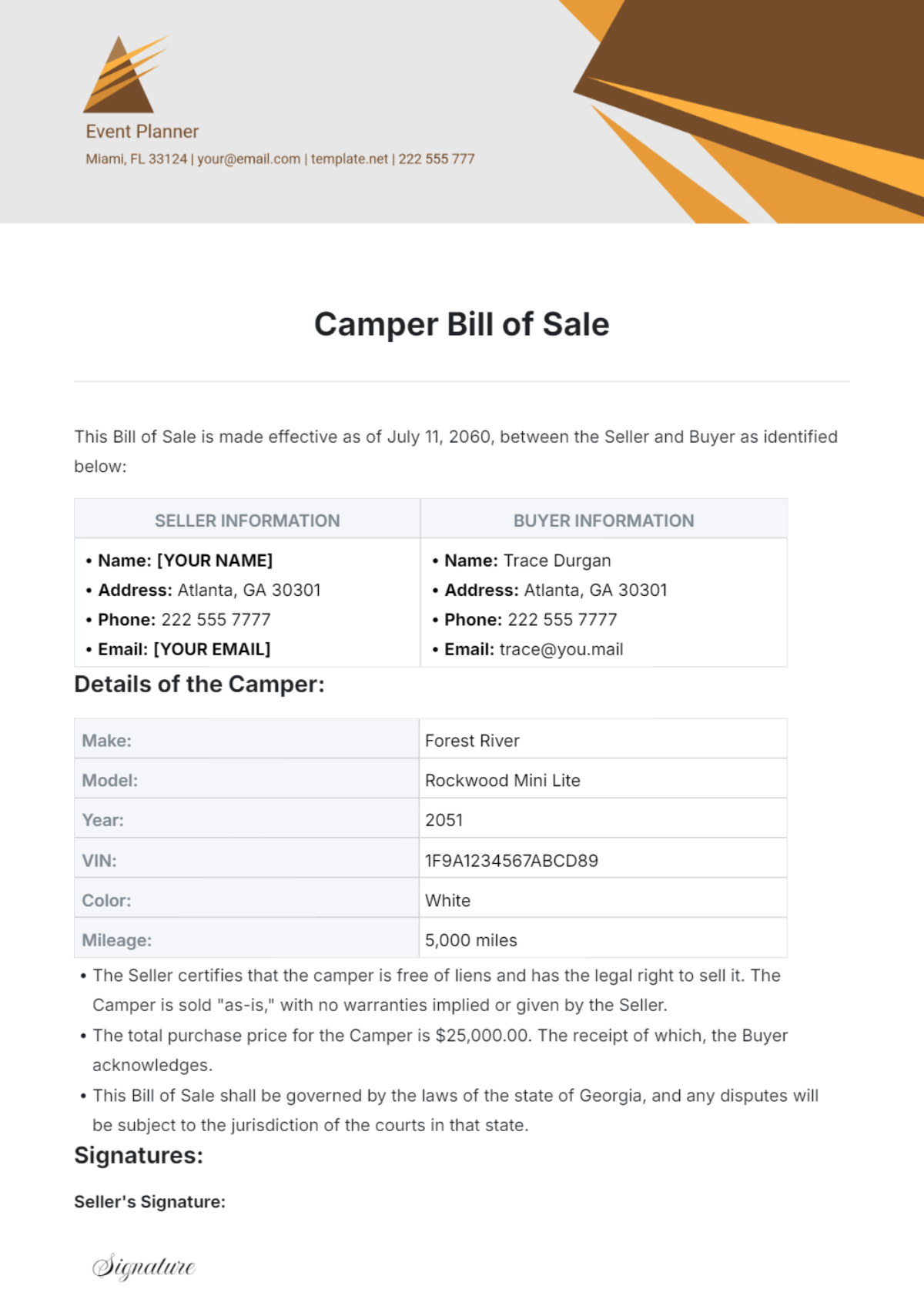 Camper Bill of Sale Template - Edit Online & Download