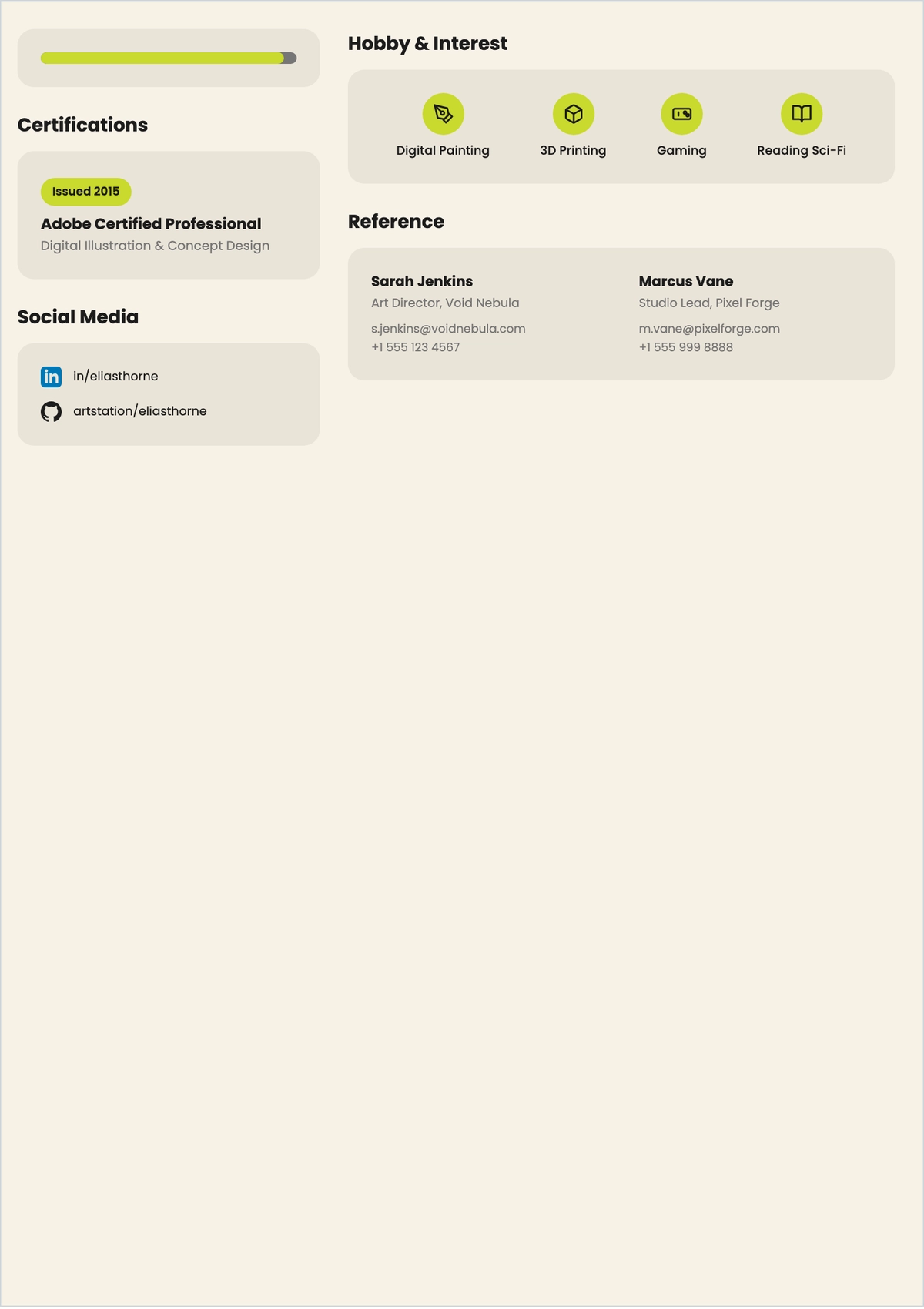 Free Digital Artist ATS Resume Template, AI Resume Builder