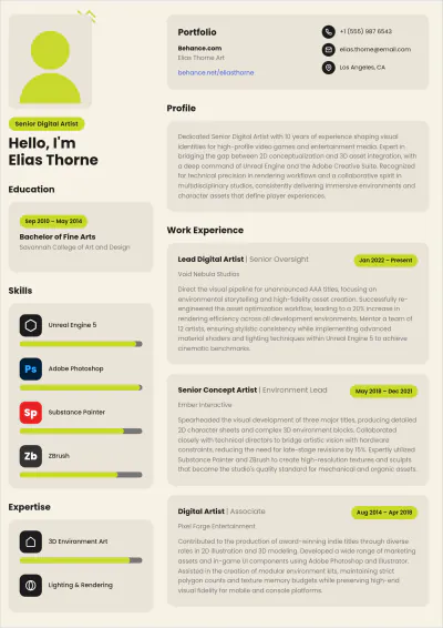 Free Digital Artist ATS Resume Template, AI Resume Builder