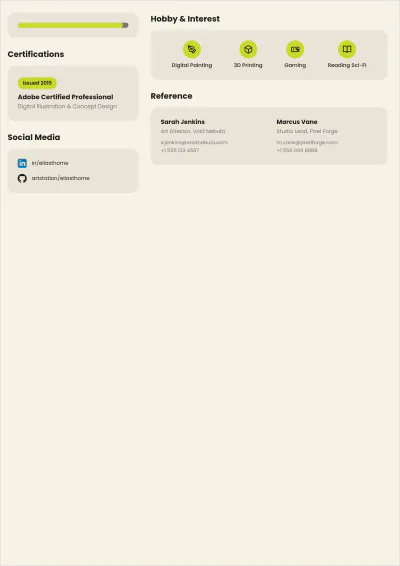Free Digital Artist ATS Resume Template, AI Resume Builder