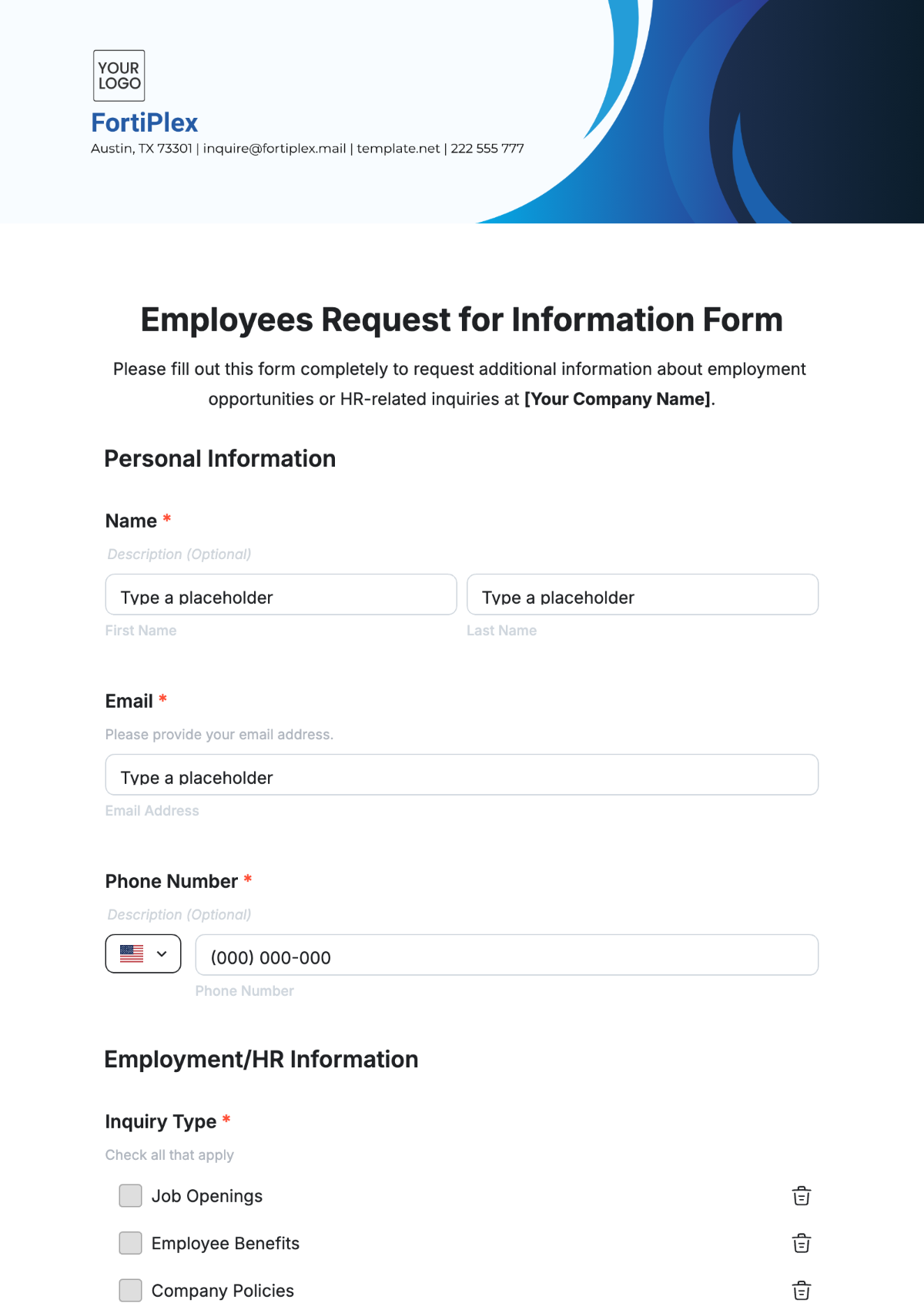 Employees Request for Information Form Template - Edit Online & Download