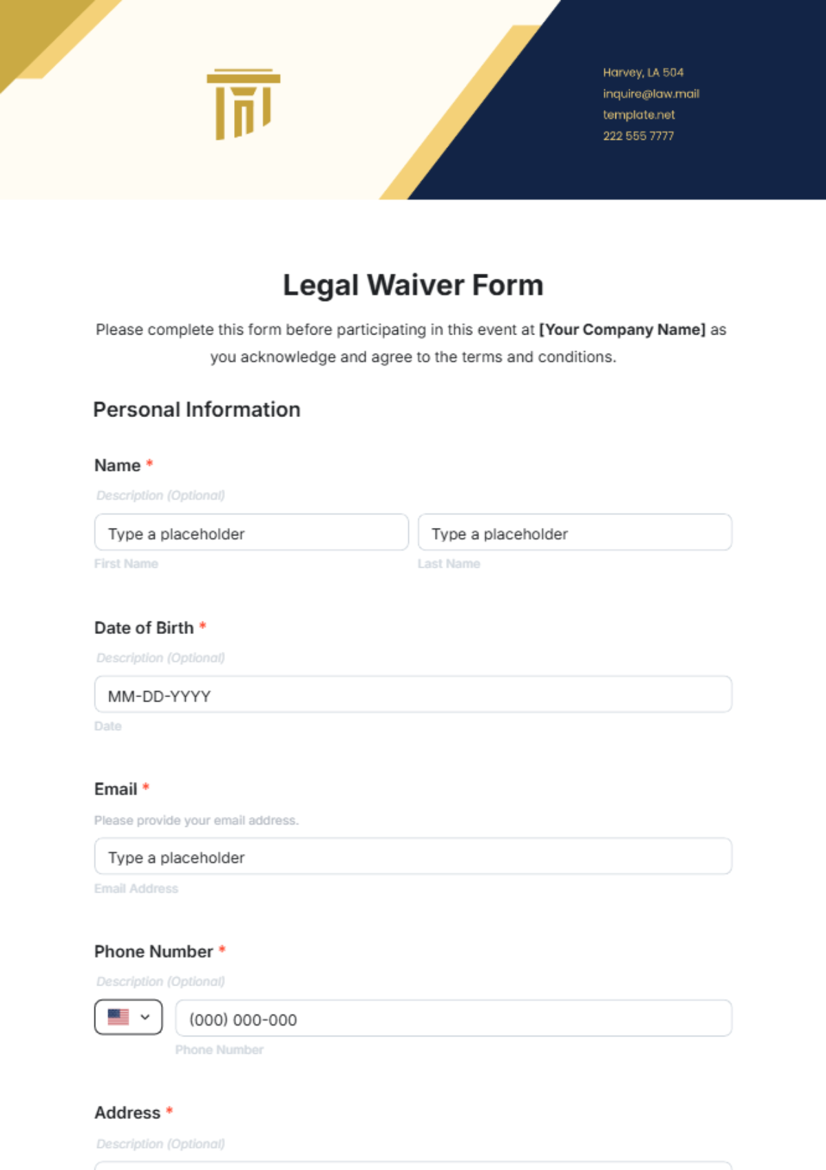 Legal Waiver Form Template - Edit Online & Download