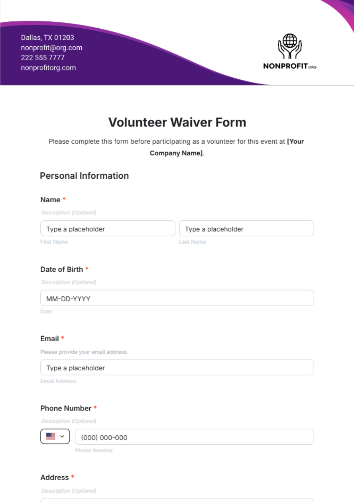 Free Volunteer Waiver Form Template