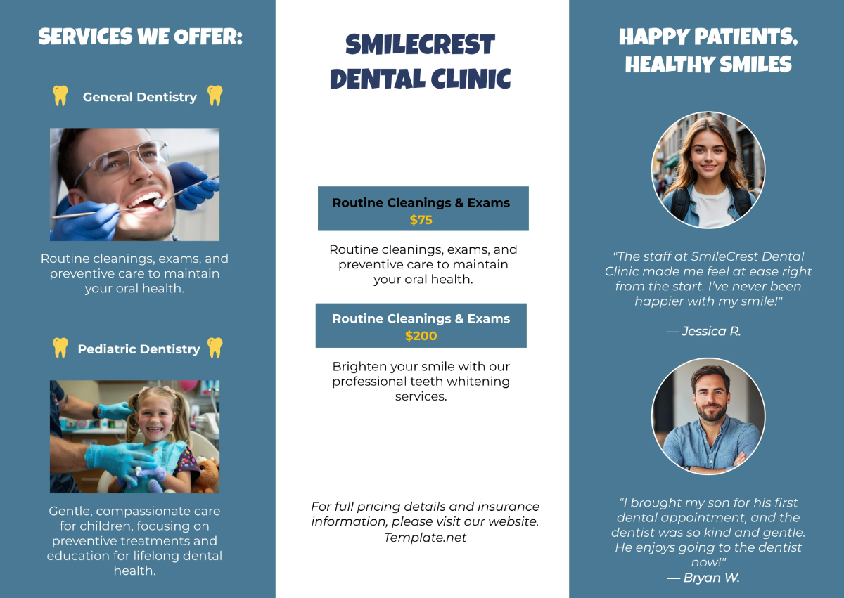 Free Dental Clinic Pamphlet Template to Edit Online