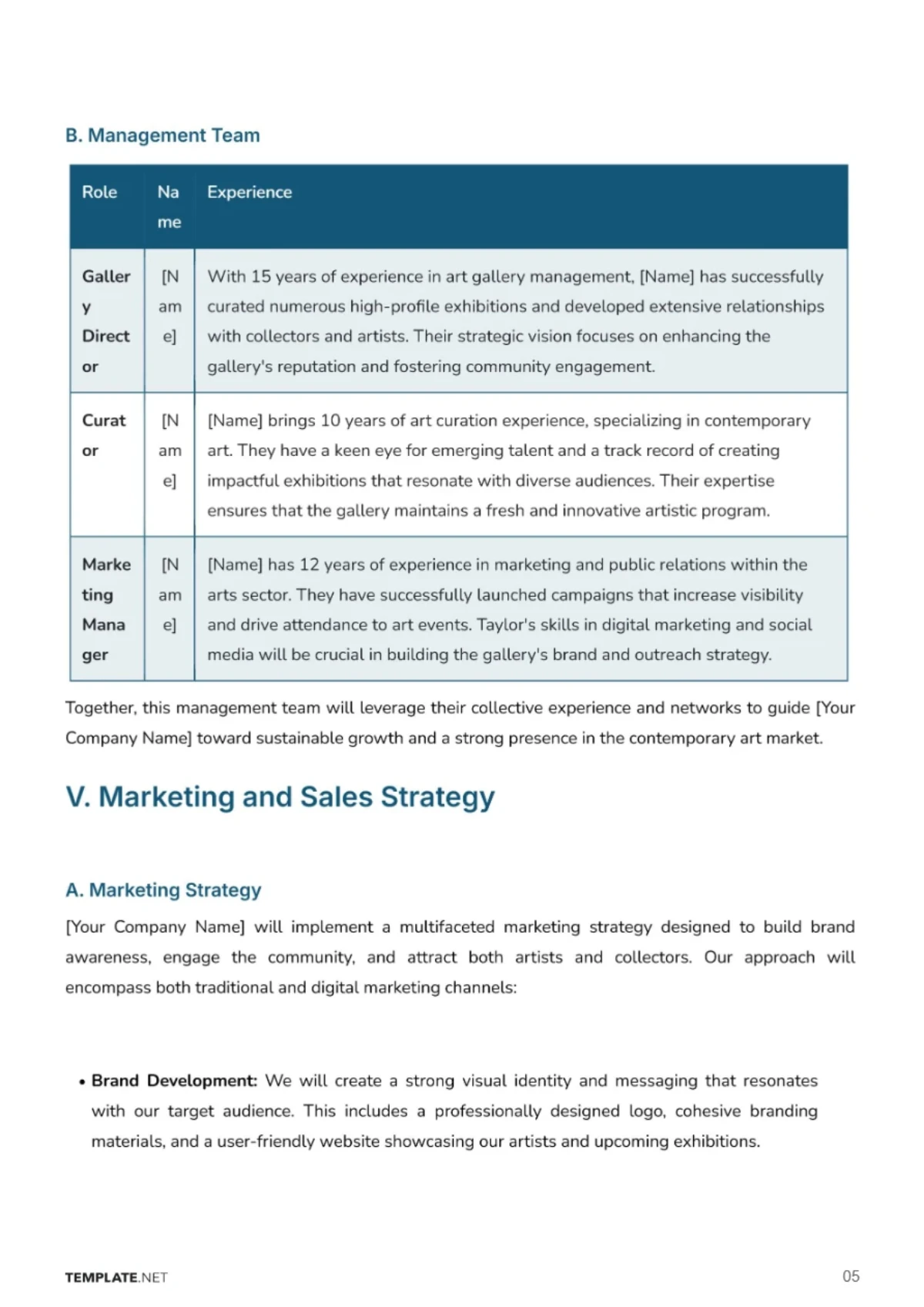 Free Art Gallery Business Plan Template to Edit Online