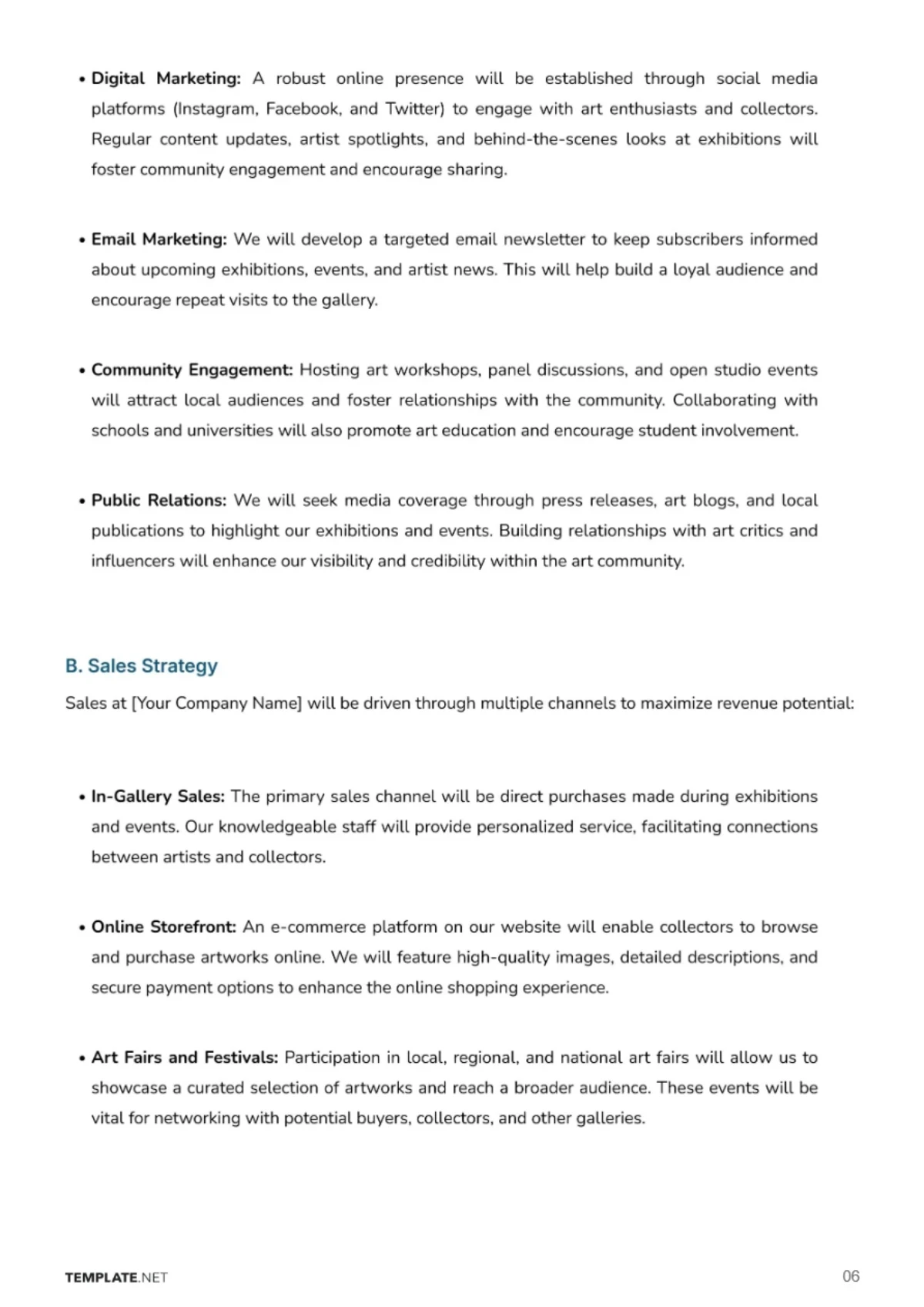 Free Art Gallery Business Plan Template to Edit Online