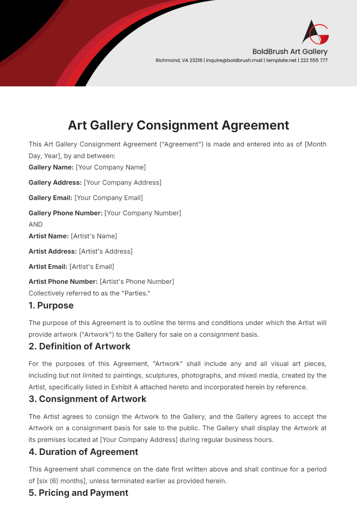 Art Gallery Consignment Agreement Template - Edit Online & Download