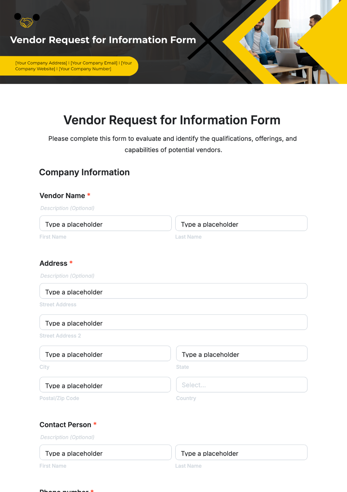 Vendor Request for Information Form Template - Edit Online & Download