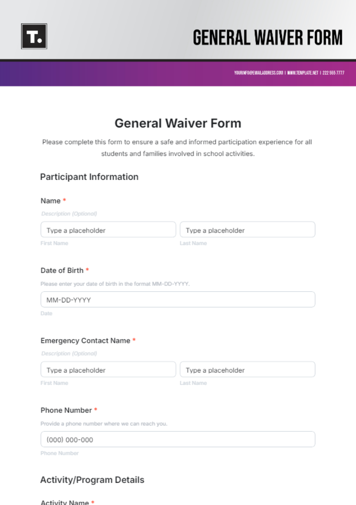 General Waiver Form Template - Edit Online & Download