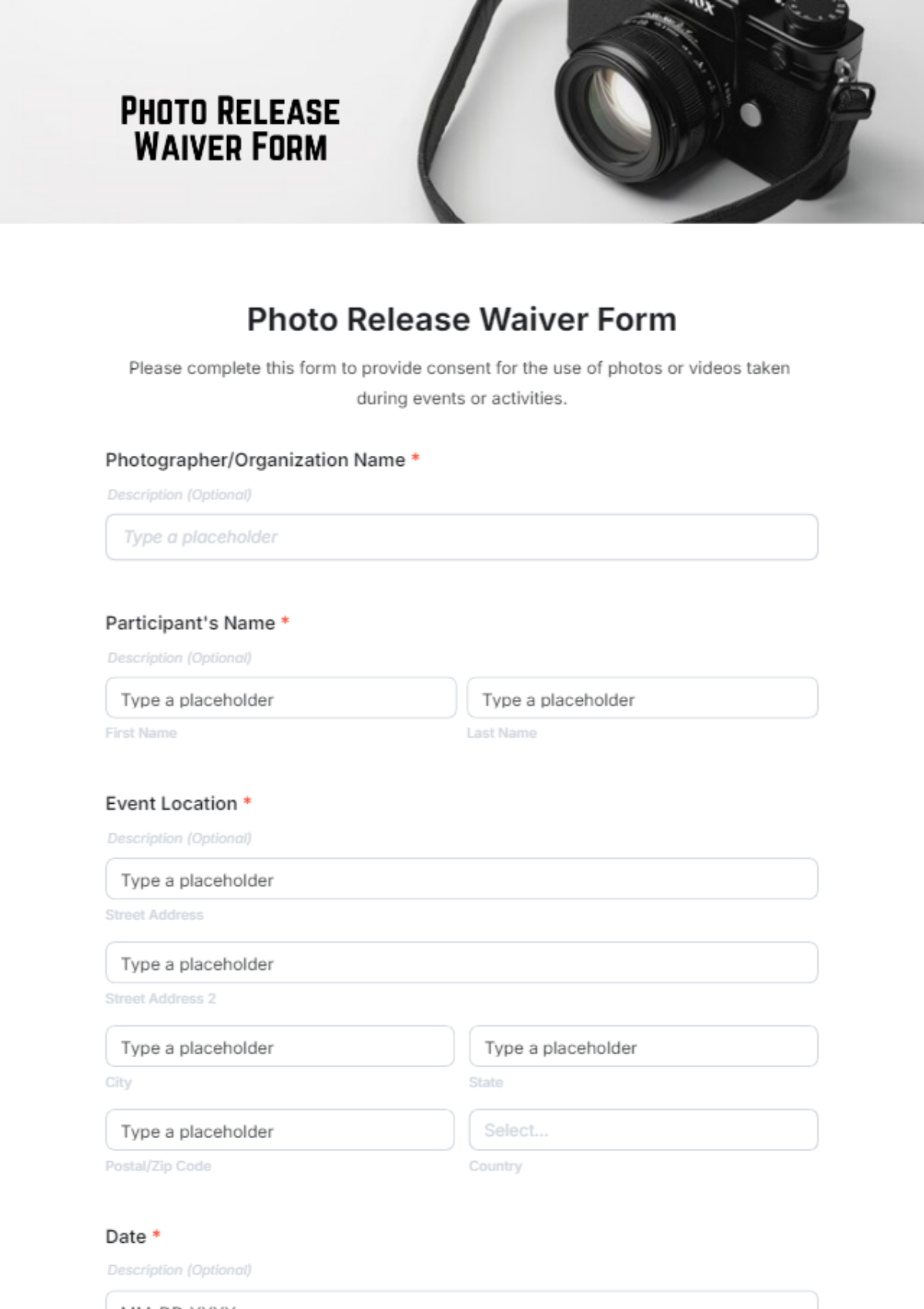 Photo Release Waiver Form Template - Edit Online & Download