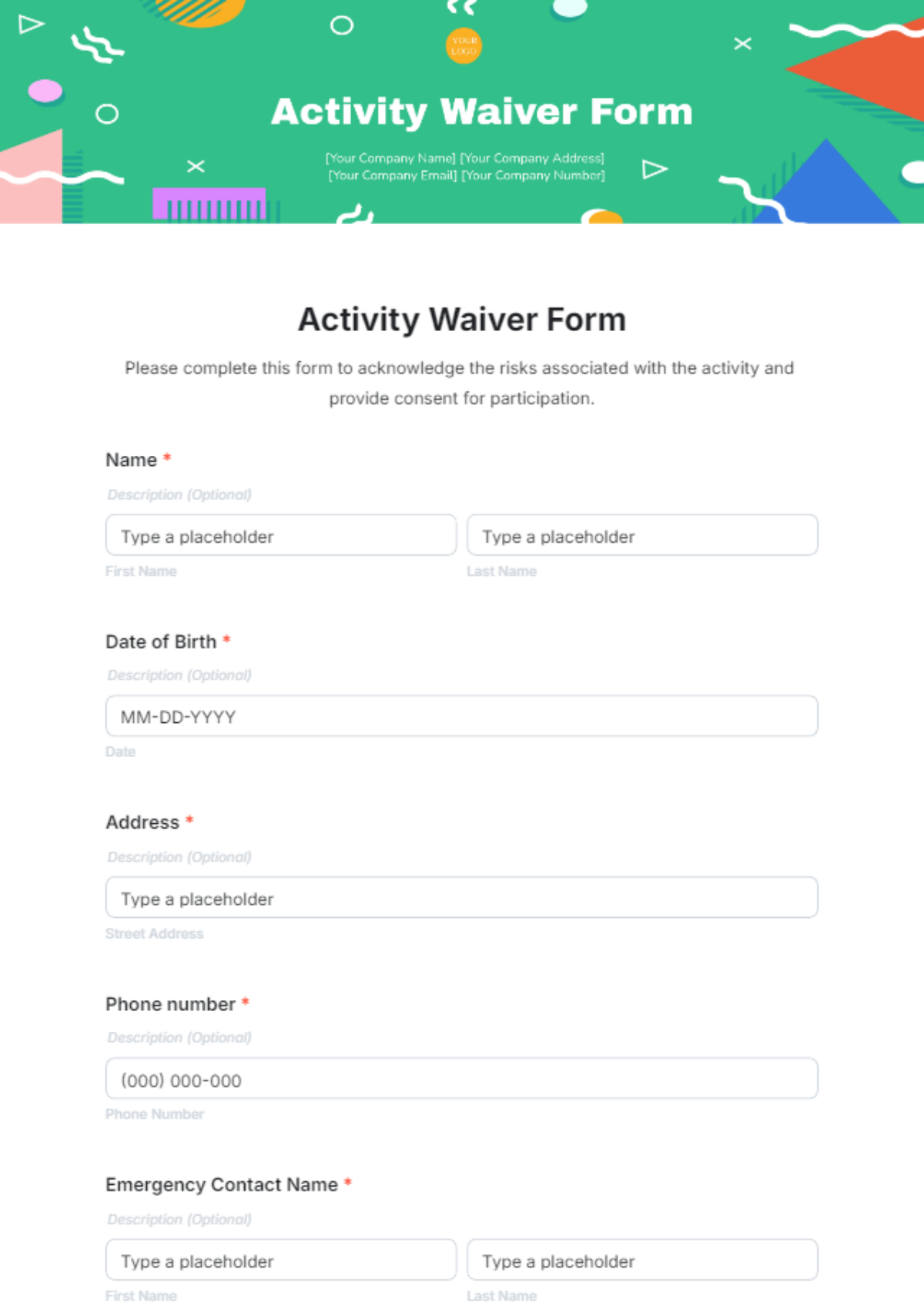 Activity Waiver Form Template - Edit Online & Download