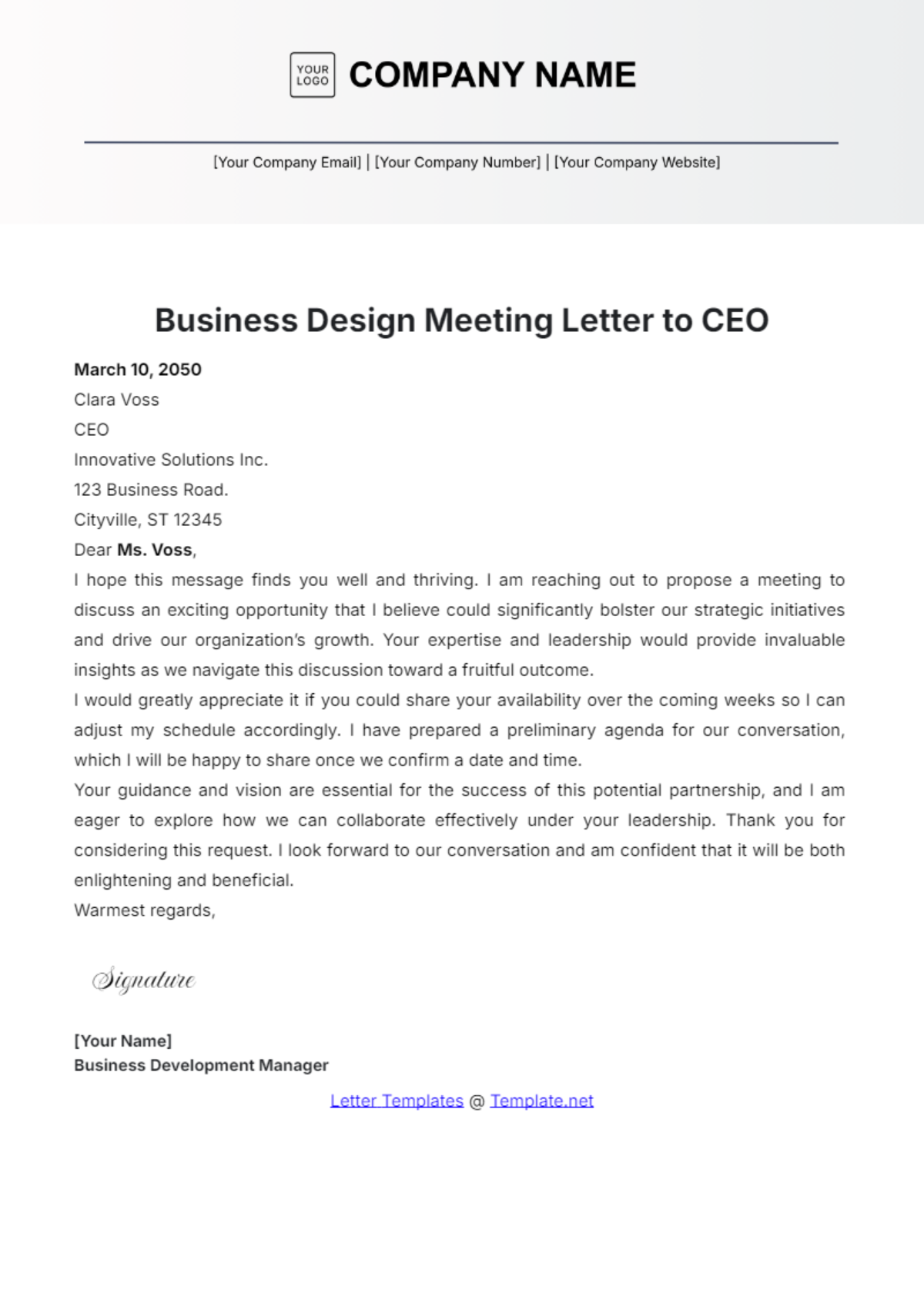 Business Design  Meeting Letter to CEO Template - Edit Online & Download