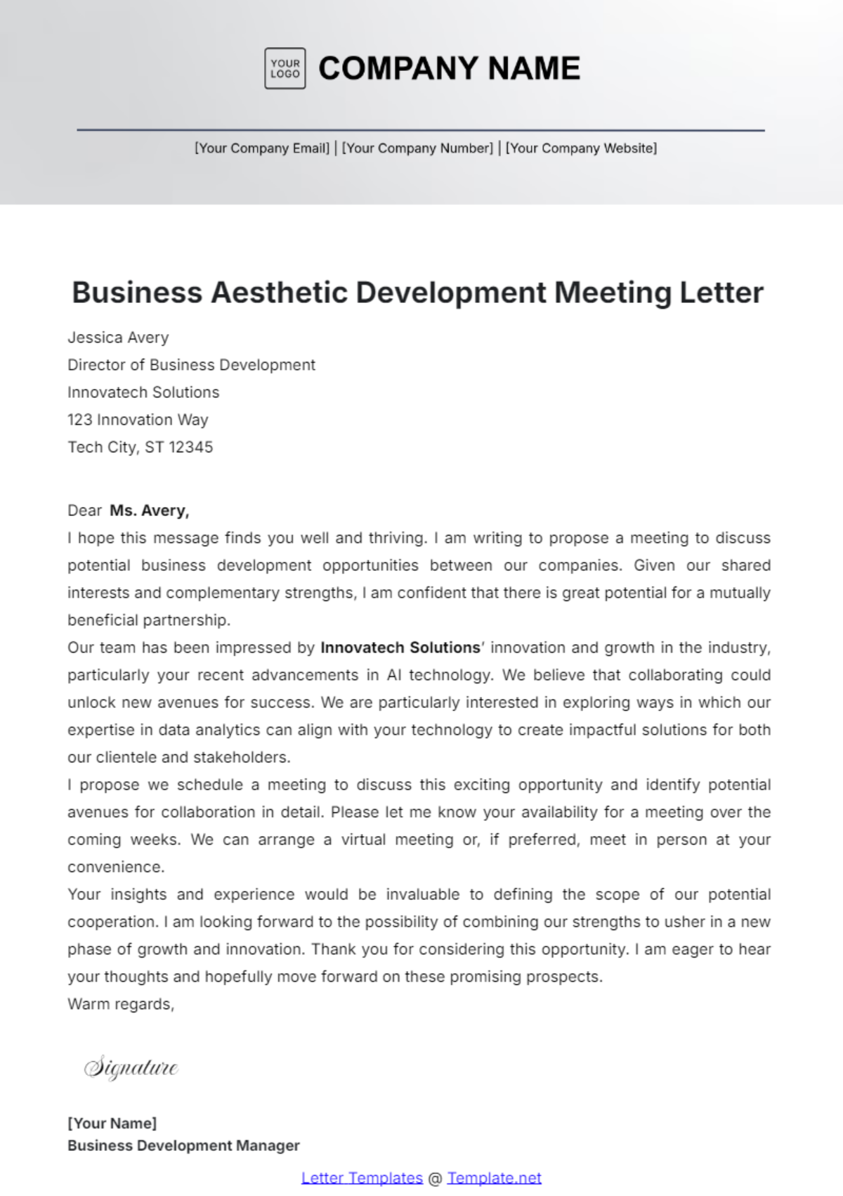 Business Aesthetic Development Meeting Letter Template - Edit Online & Download