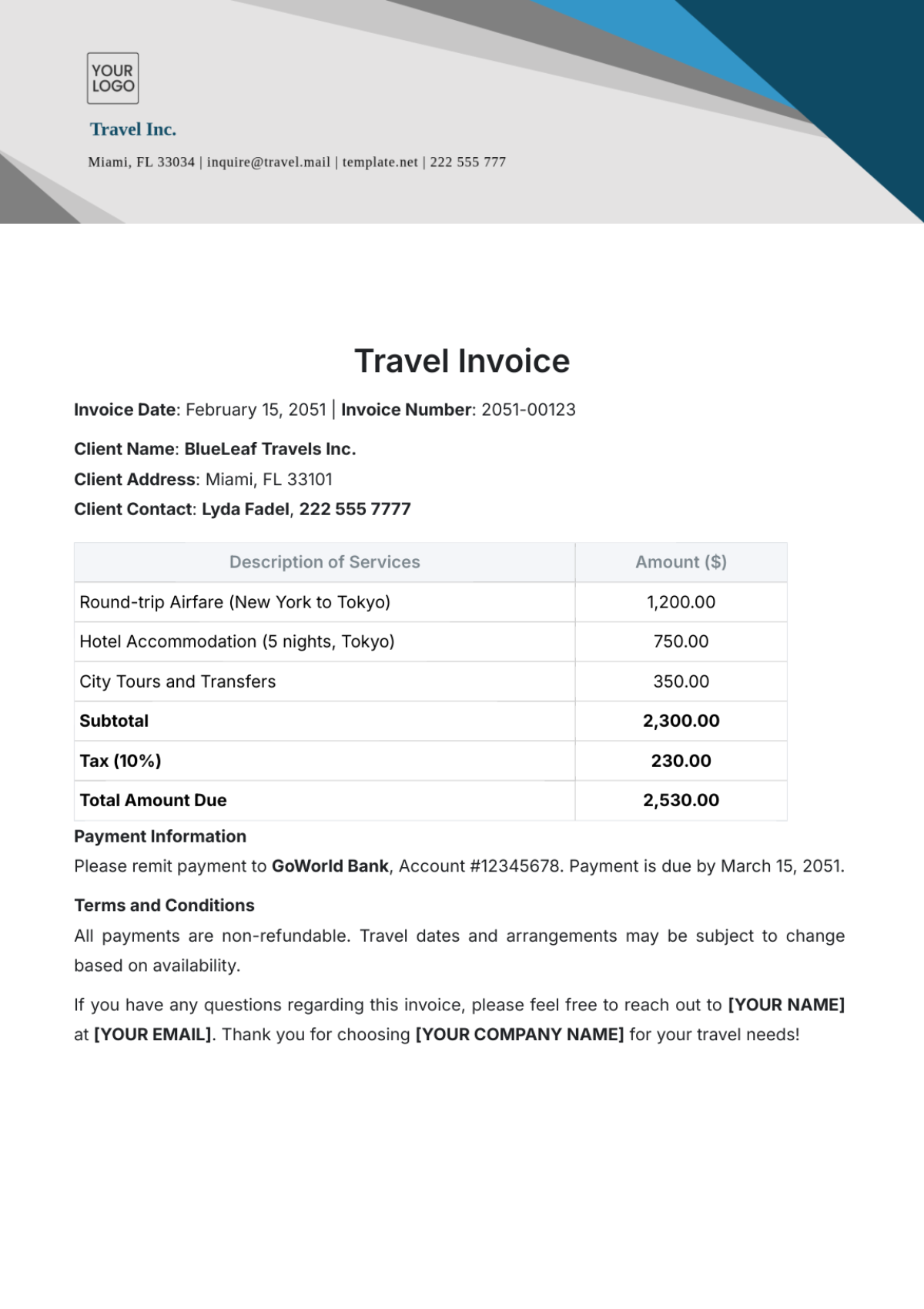 Travel Invoice Template