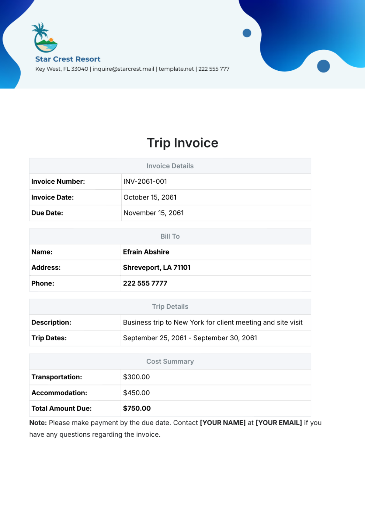 Trip Invoice Template