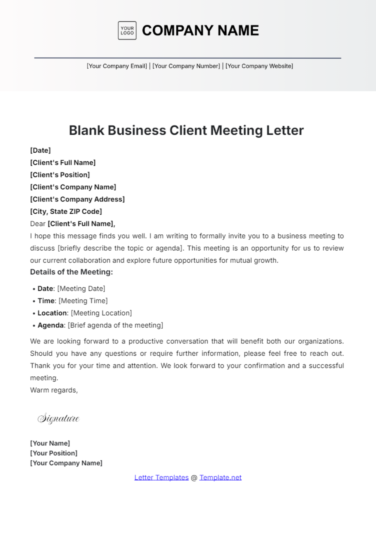 Blank Business Client Meeting Letter Template - Edit Online & Download