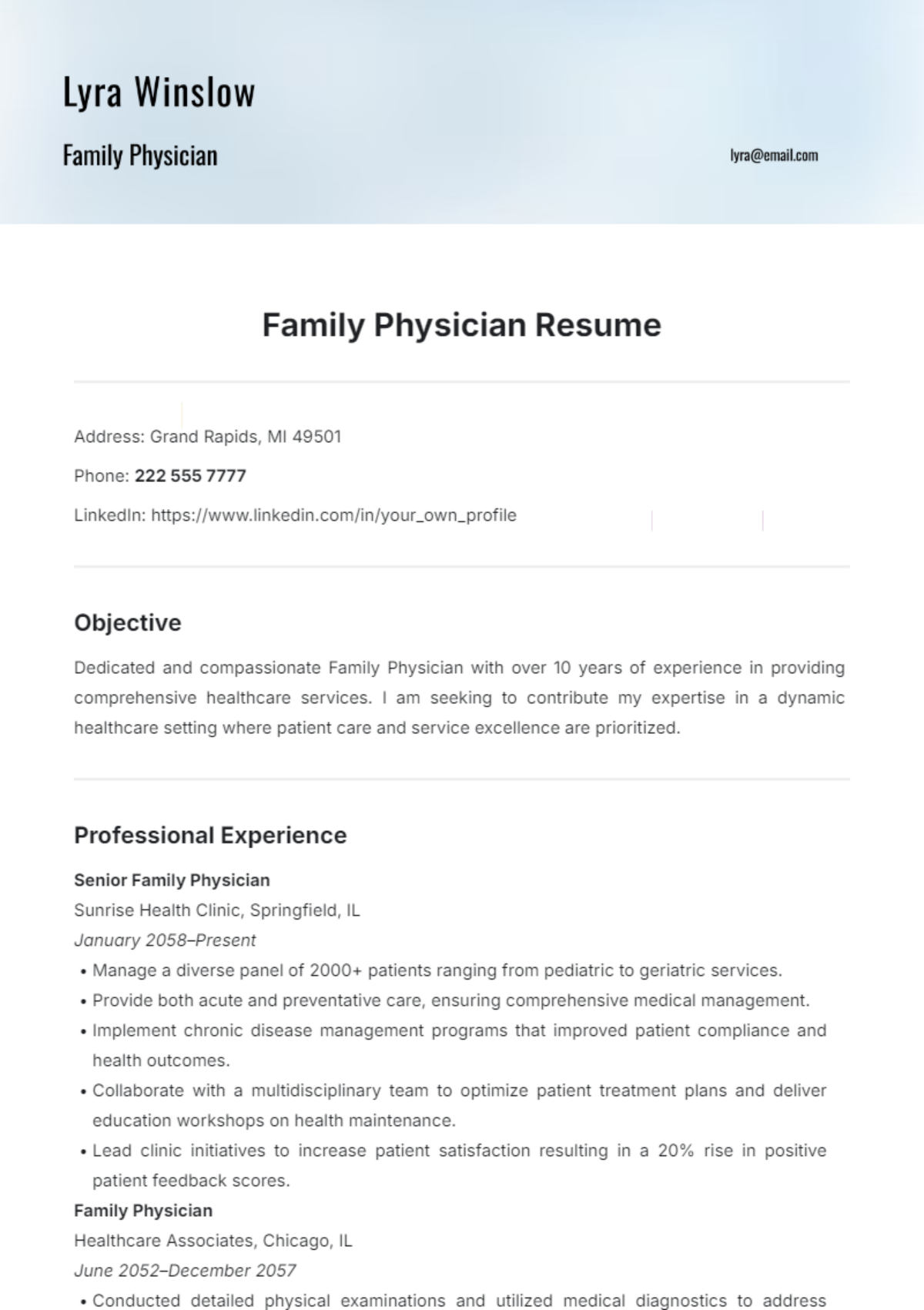 Family Physician Resume Template - Edit Online & Download