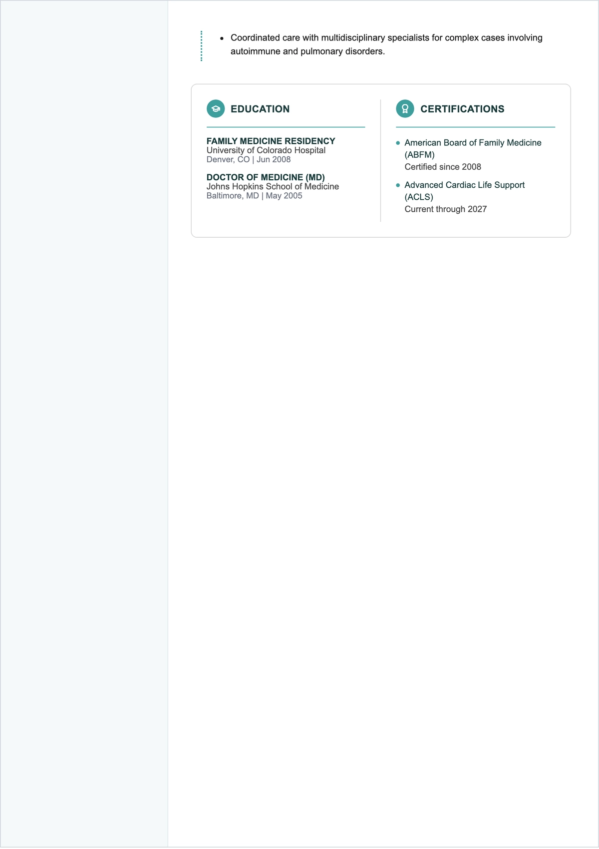 Free Family Physician ATS Resume Template, AI Resume Builder