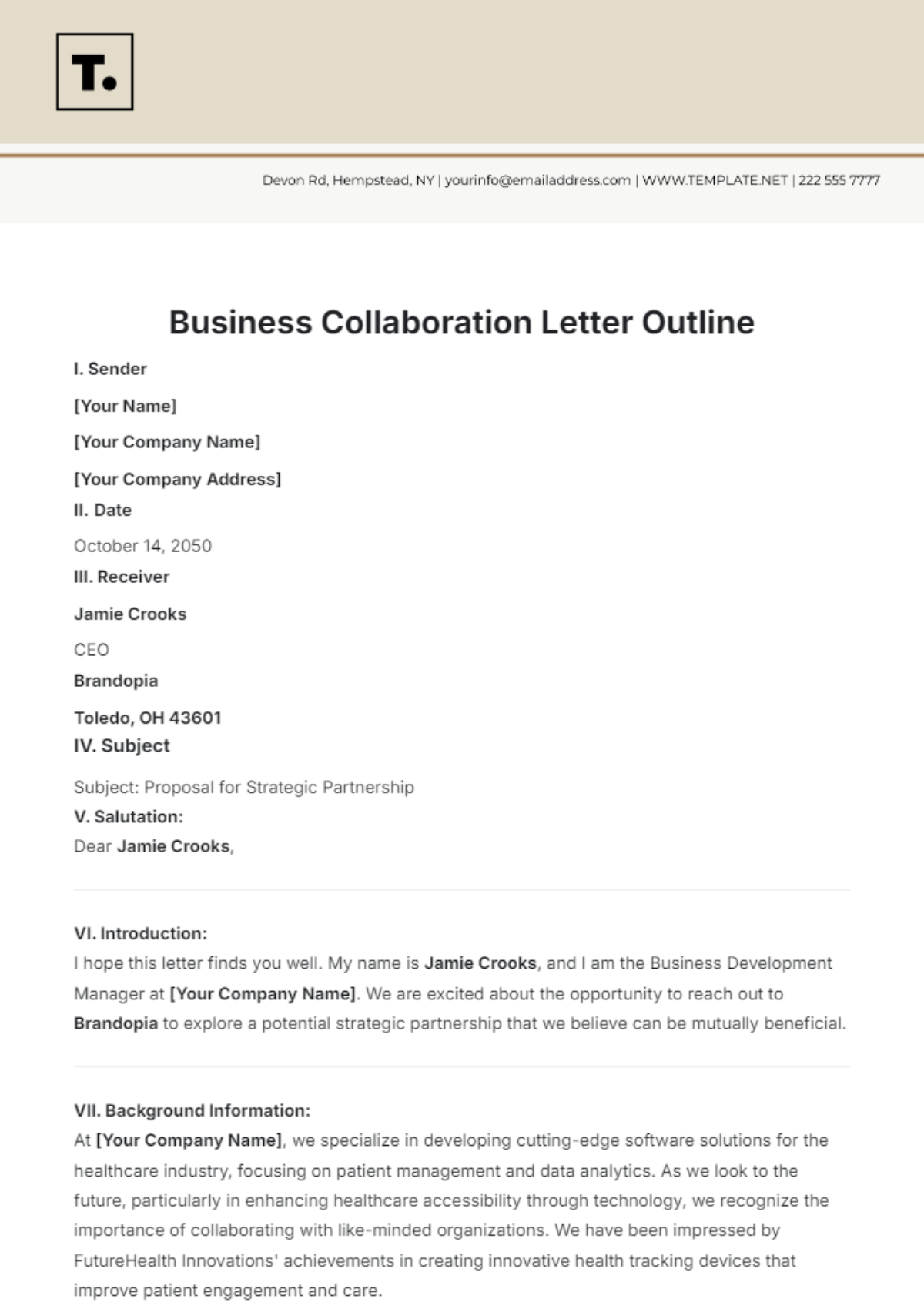 Business Collaboration Letter Outline Template - Edit Online & Download