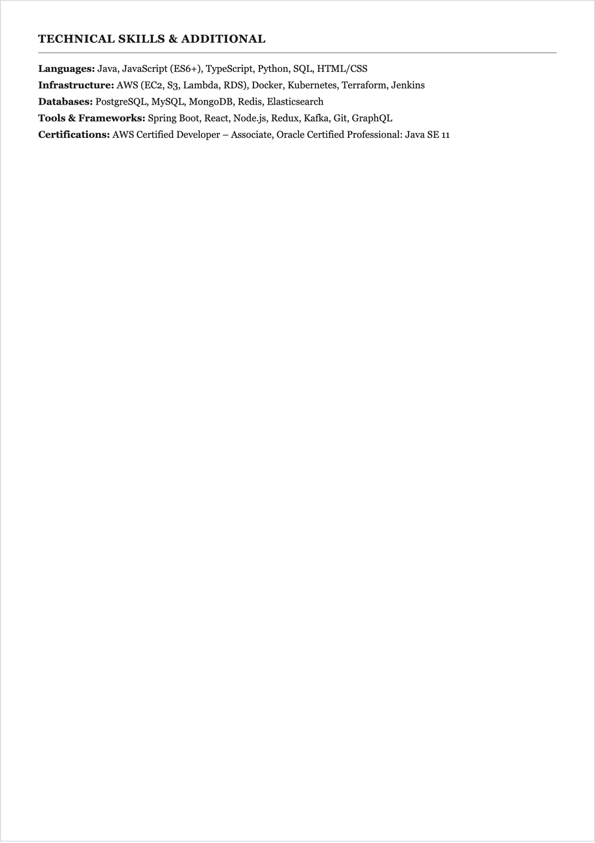 Free Sample Software Developer ATS Resume Template, AI Resume Builder
