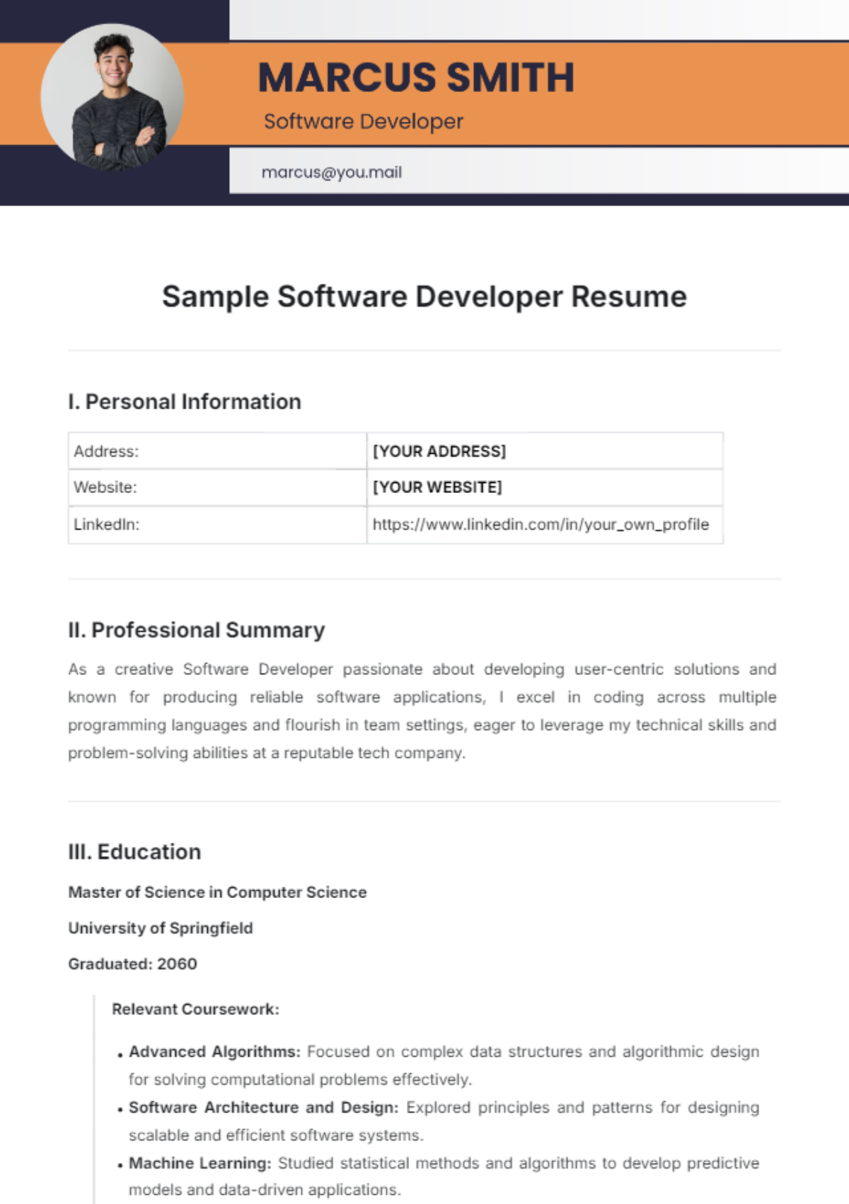 Sample Software Developer Resume Template - Edit Online & Download