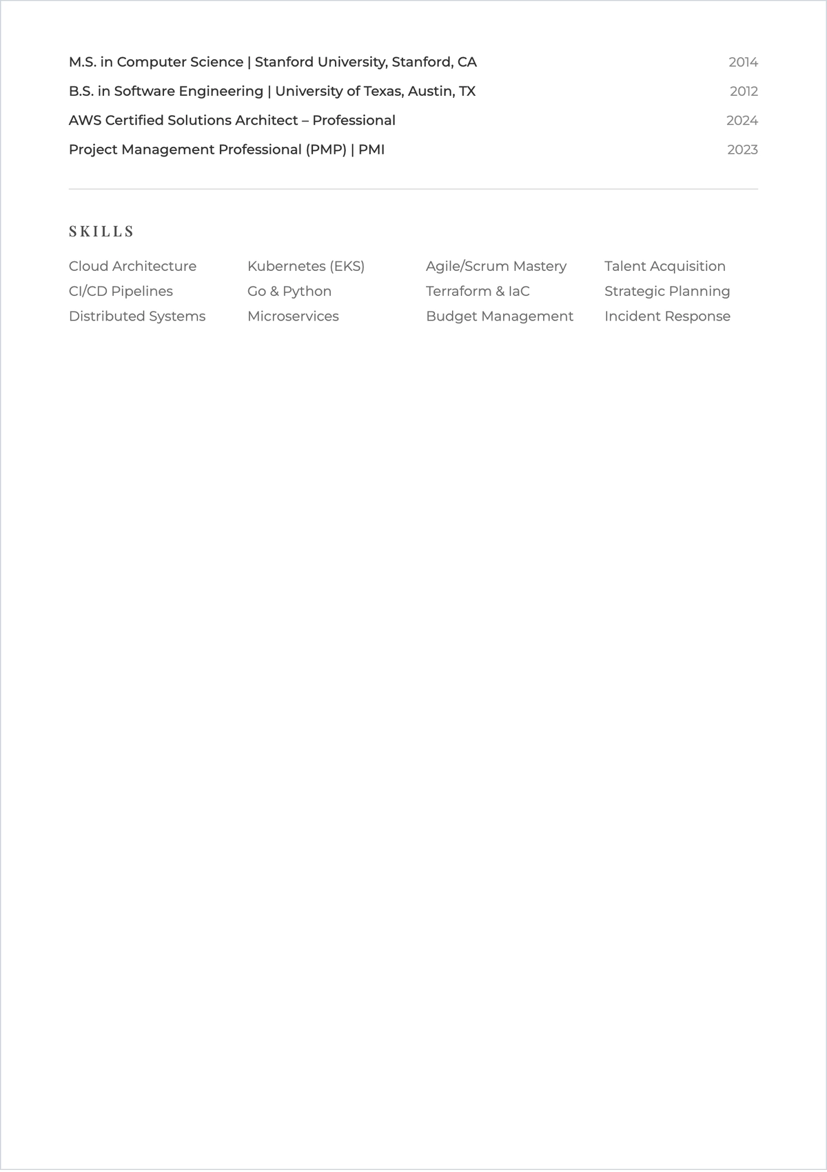 Free Software Engineering Manager ATS Resume Template