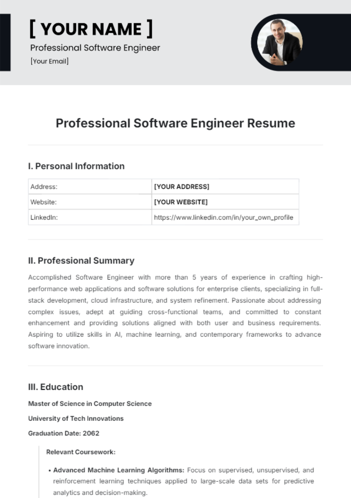 Professional Software Engineer Resume Template - Edit Online & Download